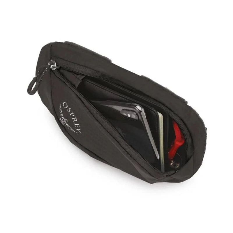 Osprey Pack Pocket Zip svart ficka med öppen dragkedja, inre fack för smartphone och röd nyckelhake