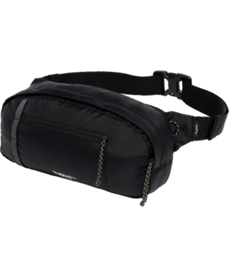 Svart Tight Hip Pack vinkelvy med horisontellt fack och bältesmontering