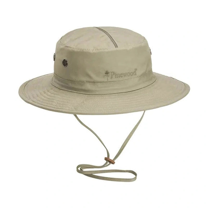 Ljusbeige Pinewood mygghatt med nät och justerbar hakastrappor