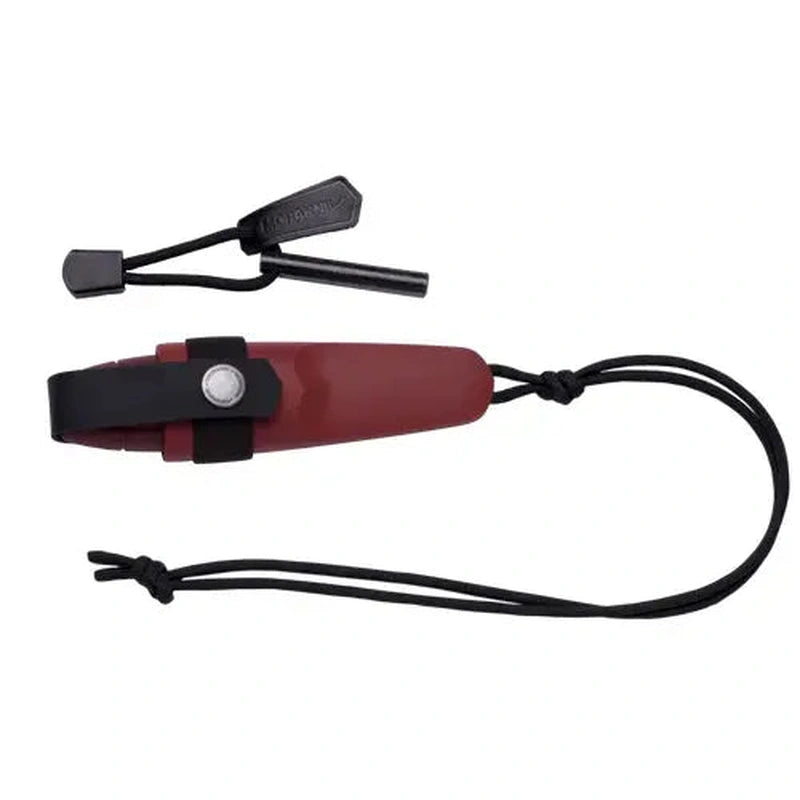 Mörkerröd Morakniv friluftskniv med tändstålskit och slida