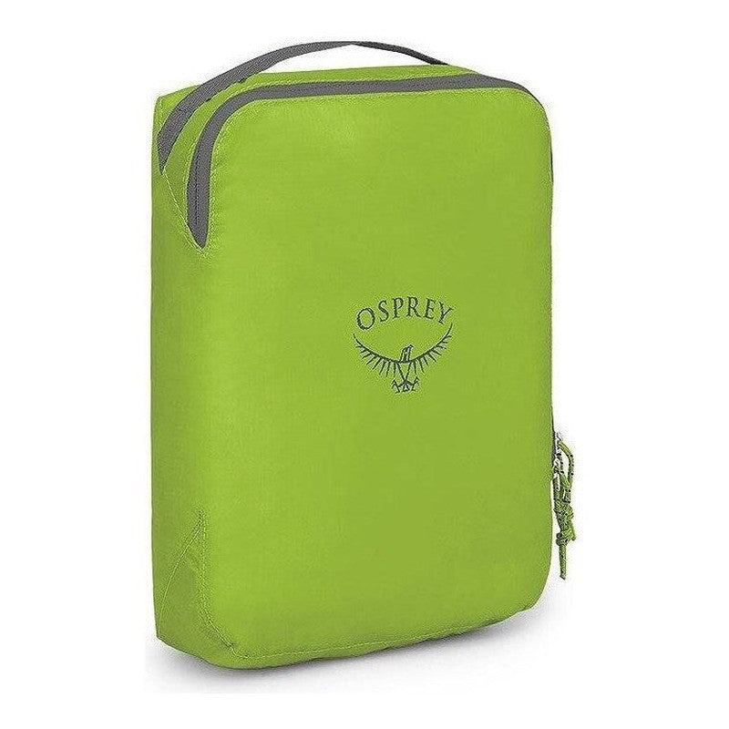 Limegrön Osprey packpåse med gråa detaljer och logotyp
