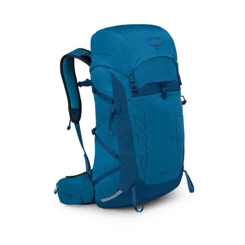 Blå Osprey Talon 33 med AirScape-panel och höftbälte