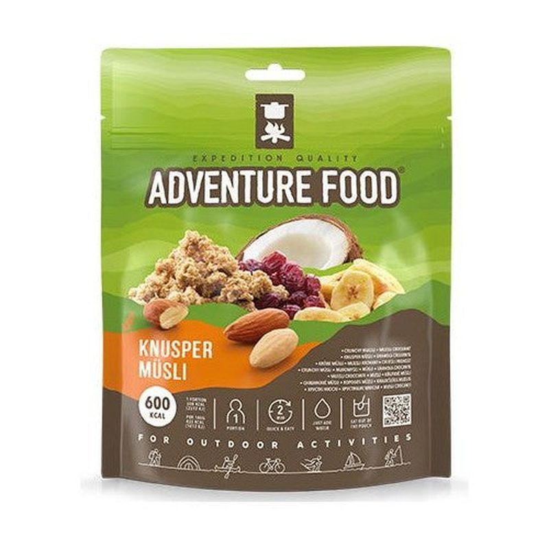 Adventure Food Knusper-Müsli för friluftsliv, energirik frystorkad müsli med bananchips och tranbär