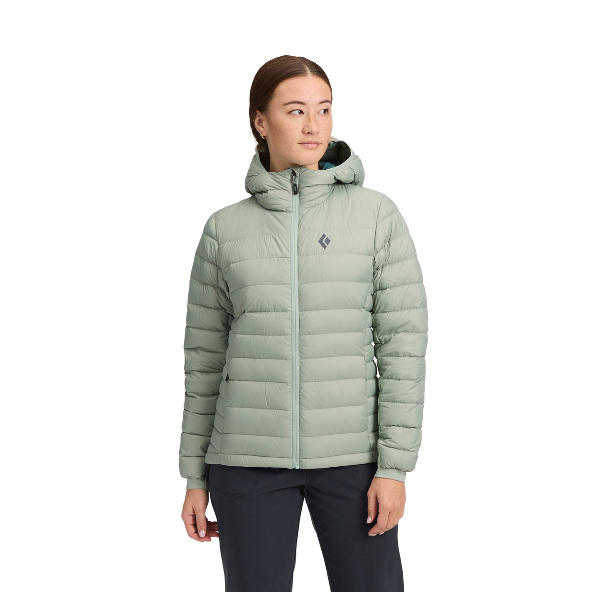 Mintgrön Access Down 2.0-hoody för dam, buren i profil