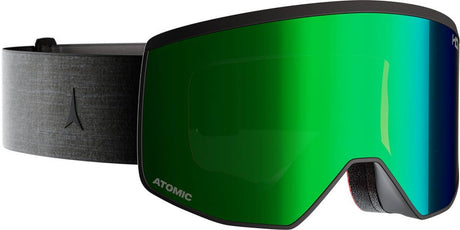 Svarta Atomic Four Pro L HD skidglasögon med stor grön-blå spegelglasa och triangellogotyp