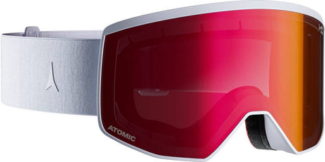 Ljusgrå Atomic Four Pro L HD skidglasögon med orange-röd spegelglasa och texturerad rem