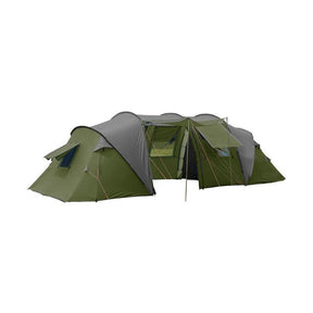 Royal Tunneltält Deluxe 6–8 personer uppställt med öppna dörrar, i färgen Forest Green och Concrete