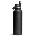 Svart Hydro Flask vattenflaska med Flex Straw-locke och matt rostfritt stål