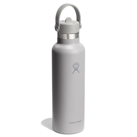 Ljusgrå Hydro Flask vattenflaska med bärhandtagslock och matt finish