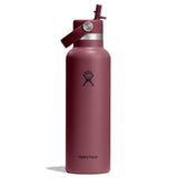 Mörkvinröd Hydro Flask vattenflaska med Flex Straw-locke och sugrör