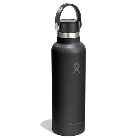 Svart Hydro Flask-termos med mörkt grått lock och remhandtag