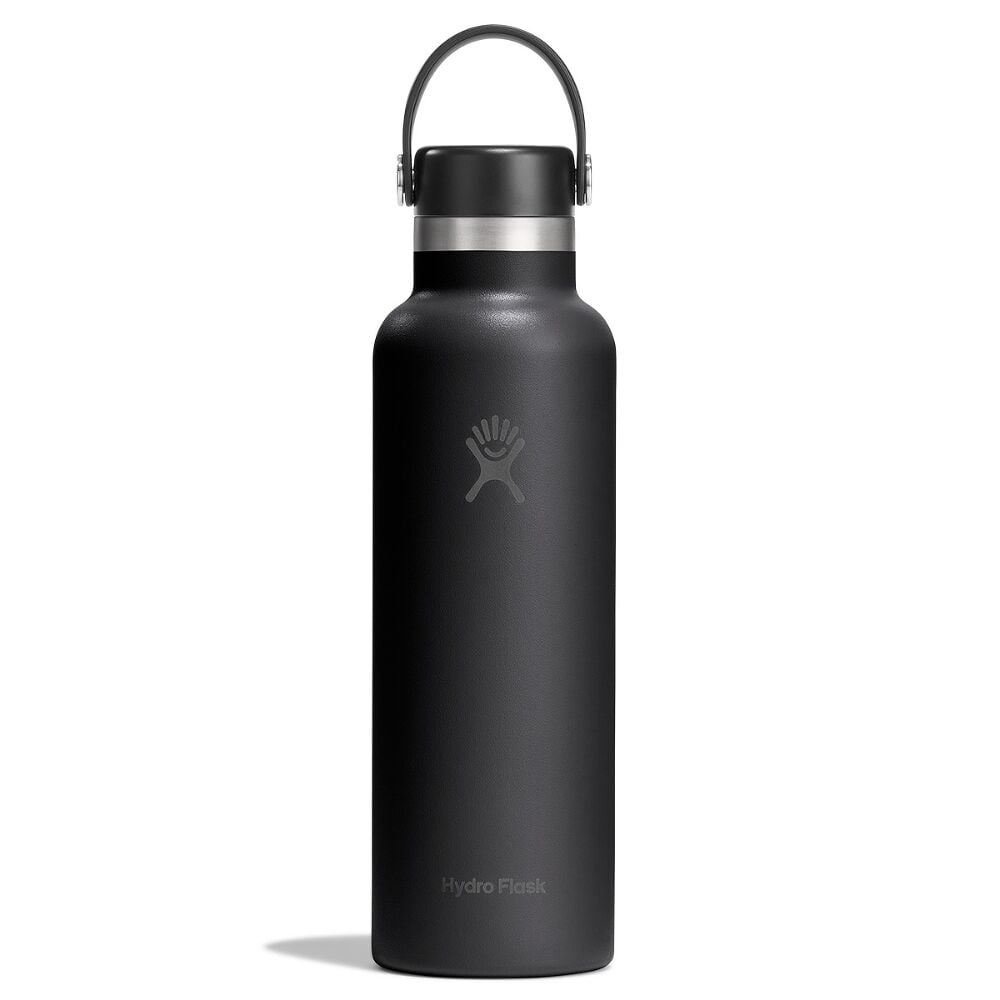 Svart Hydro Flask vattenflaska med svart lock och handtag